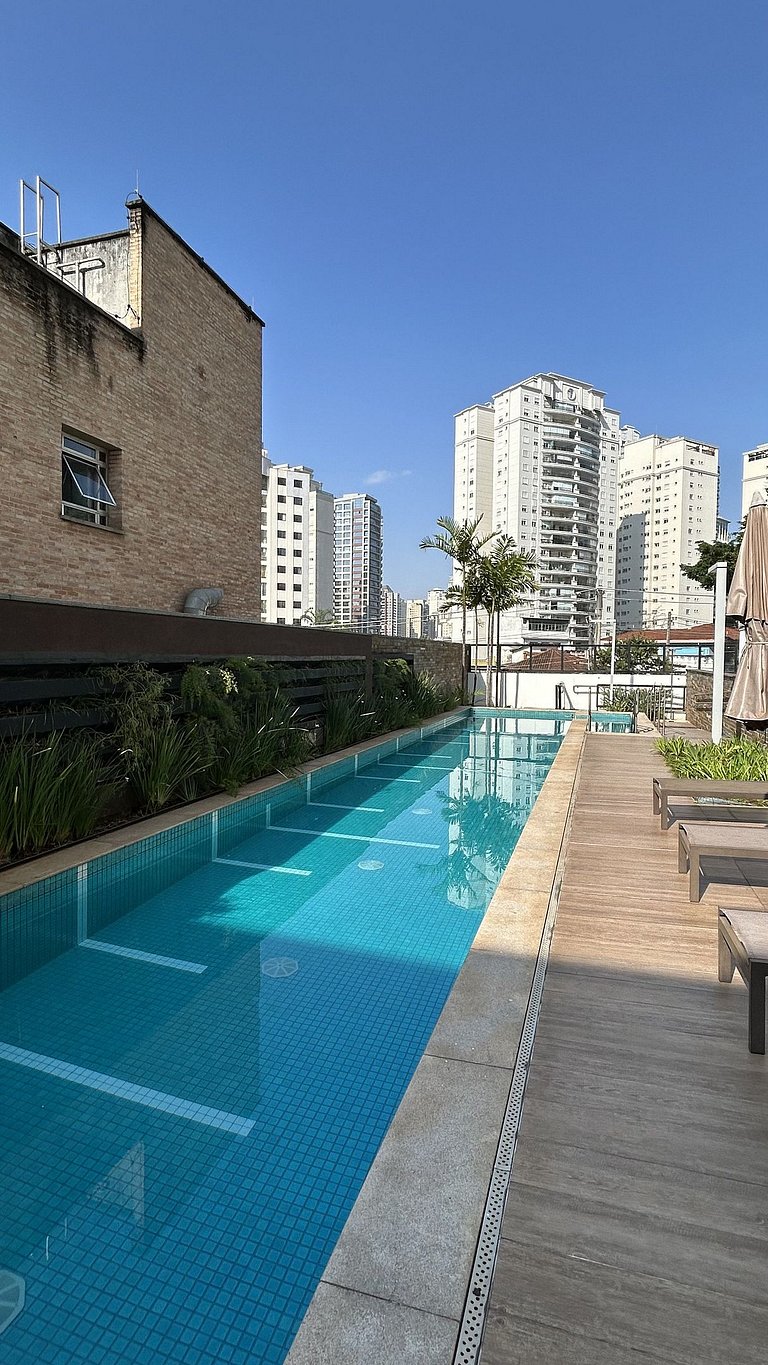 Studio moderno com varanda e vista na Vila Olímpia