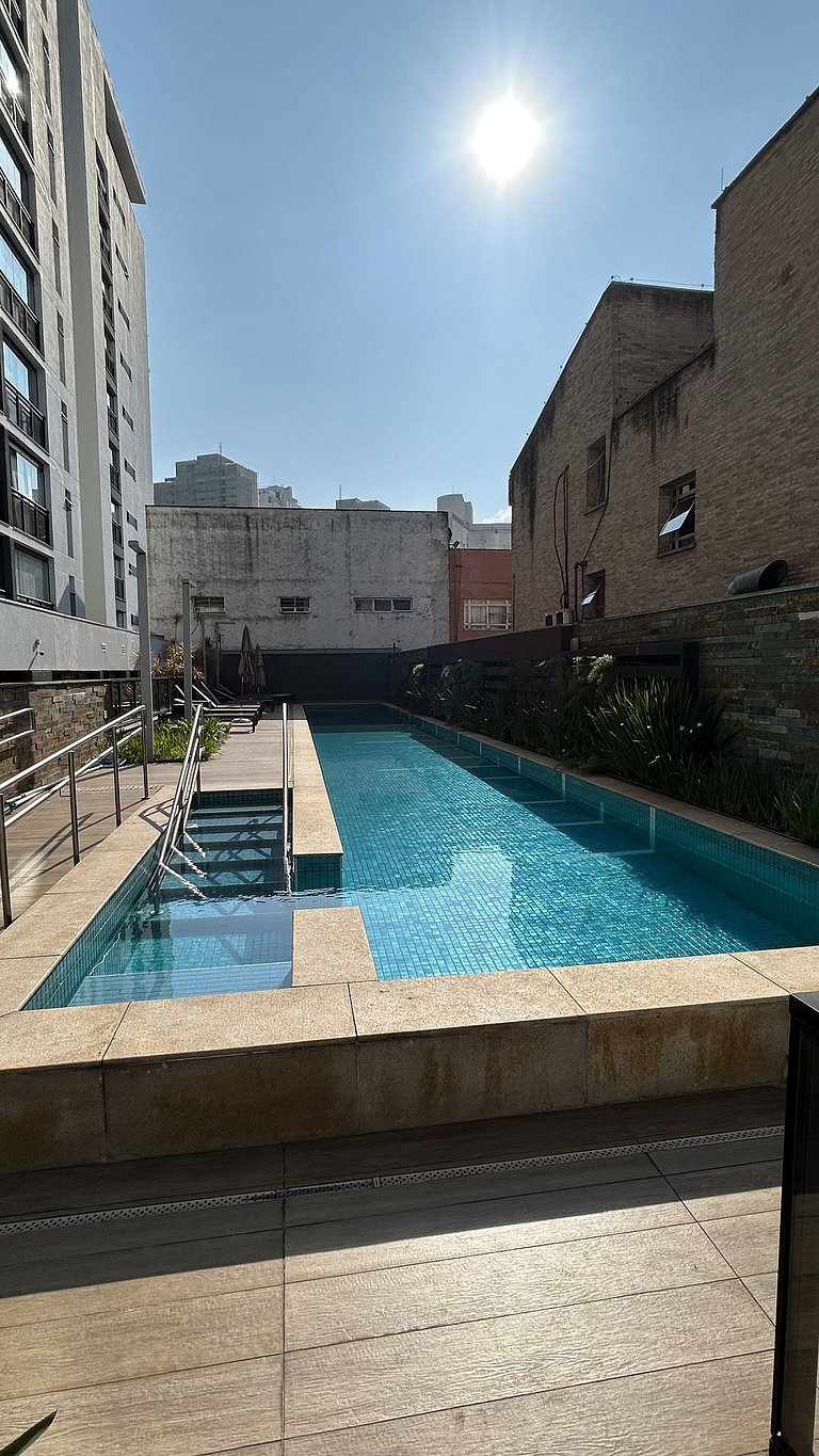 Studio moderno com varanda e vista na Vila Olímpia