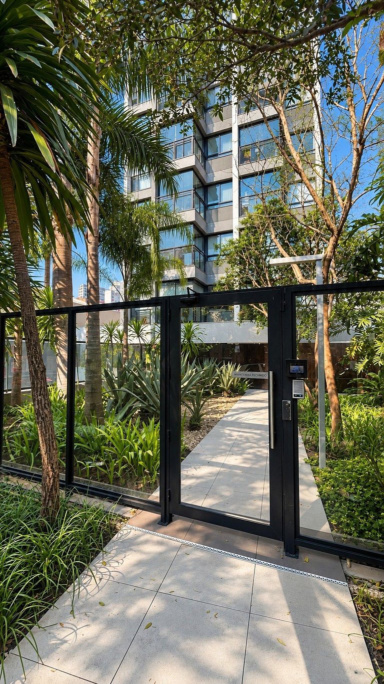 Studio moderno com varanda e vista na Vila Olímpia