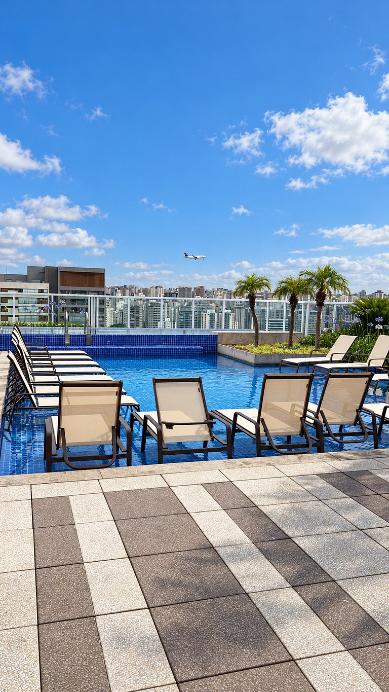 Studio no Brooklin com piscina e academia
