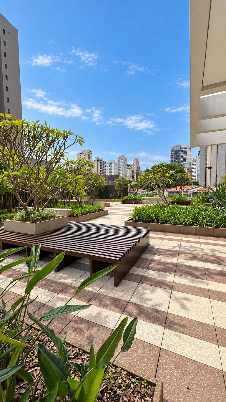 Studio no Brooklin com piscina e academia