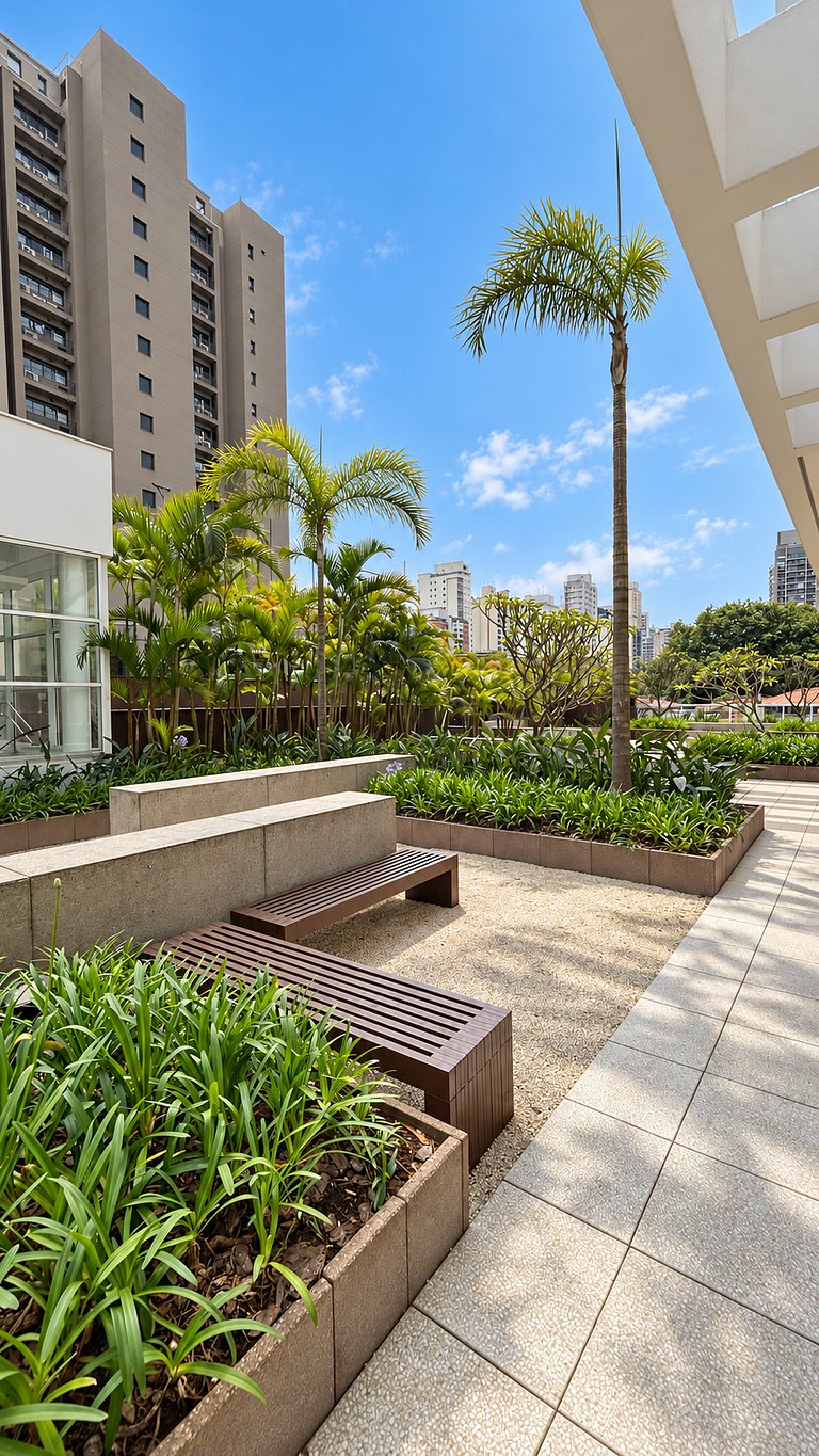 Studio no Brooklin com piscina e academia