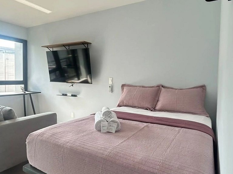Studio moderno com varanda e vista na Vila Olímpia